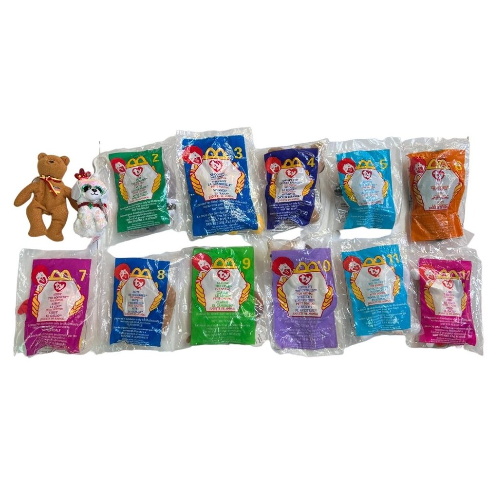 1990s McDonalds Ty Teeny Beanie Baby Set 11 Factory Sealed Tags 2 Open Plush